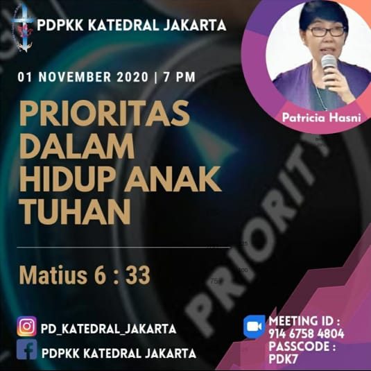 PDPKK Prioritas Dalam Hidup Anak Tuhan – 1 Nov 2020 Pukul 19.00 WIB